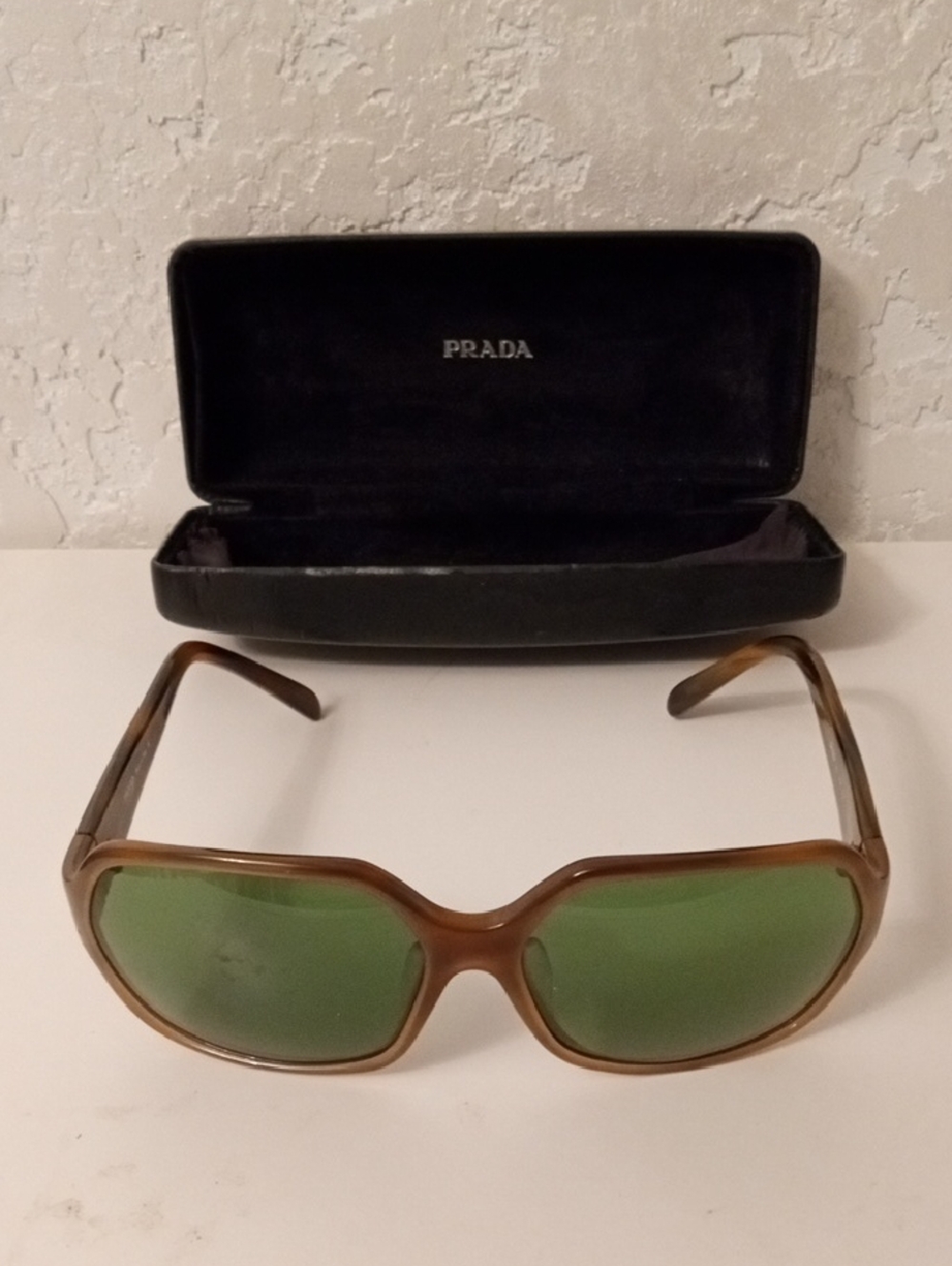Prada Women's Brown Frame Sunglasses with Green Lenses With COA